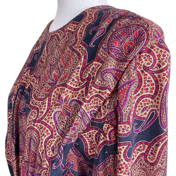 LUISA SPAGNOLI Wool Shift Dress Size 48 US 14 Long Sleeve Paisley Jewel Tones - Picture 9 of 16